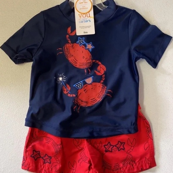 Carter's Baby Boys' Short Sleeve CRAB USA Print 2pc SWIMWEAR SWIMSUIT - Picture 4 of 4